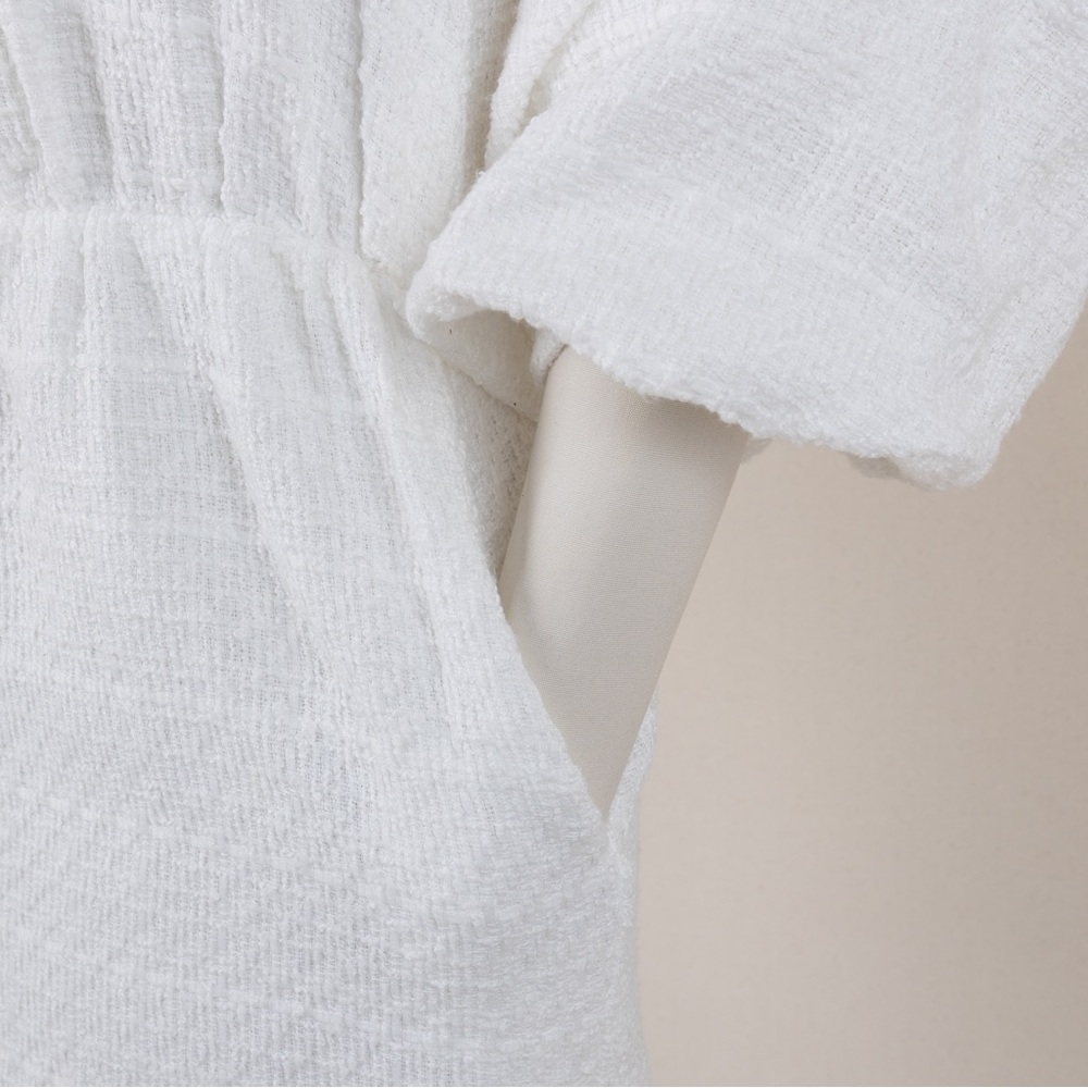 Tweed style smock dress with oversized collar in white - Picture 5 of 7